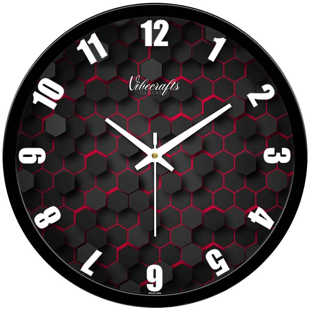 3D Hexagon Printed Wall Clock For Living Room