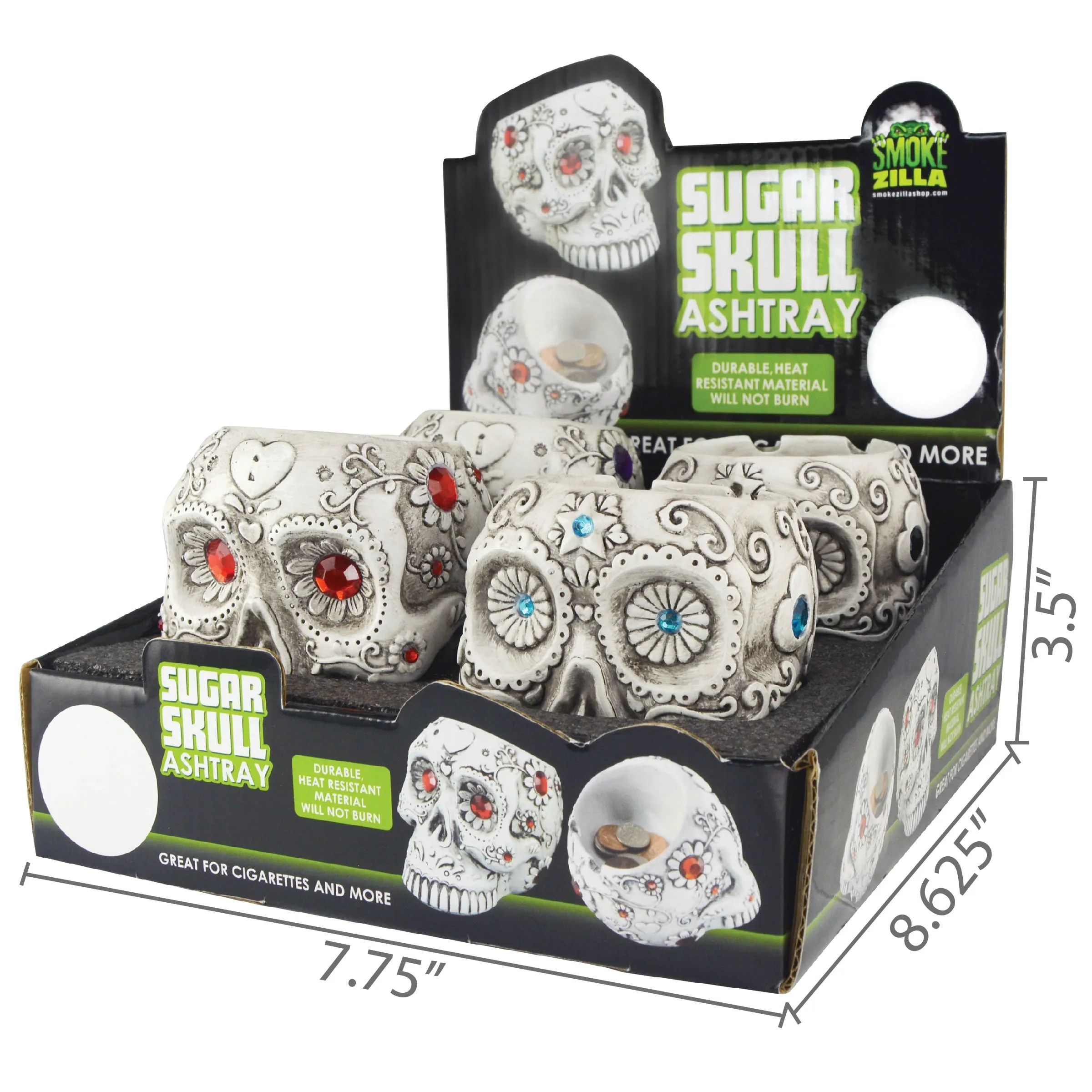 3D Sugar Skull Ashtray - 4 Pieces Per Retail Ready Display 24879