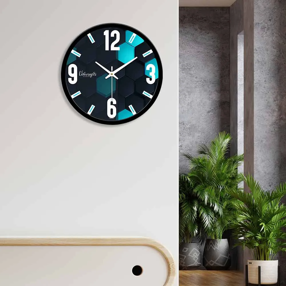 Abstract 3D Black & Blue Printed Designer Wall Clock