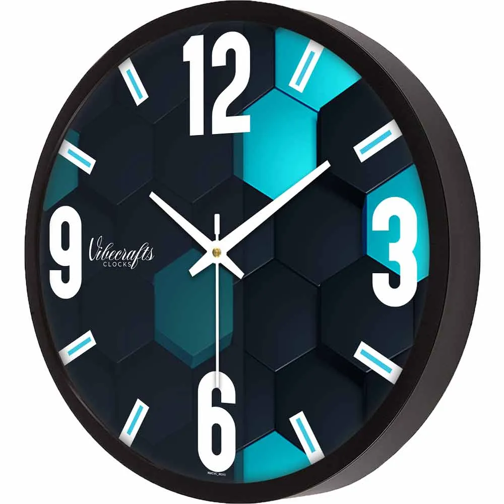 Abstract 3D Black & Blue Printed Designer Wall Clock