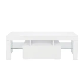 ALICIAN LED Cabinet TV White Particle Board TV Stand w/Single Drawer White