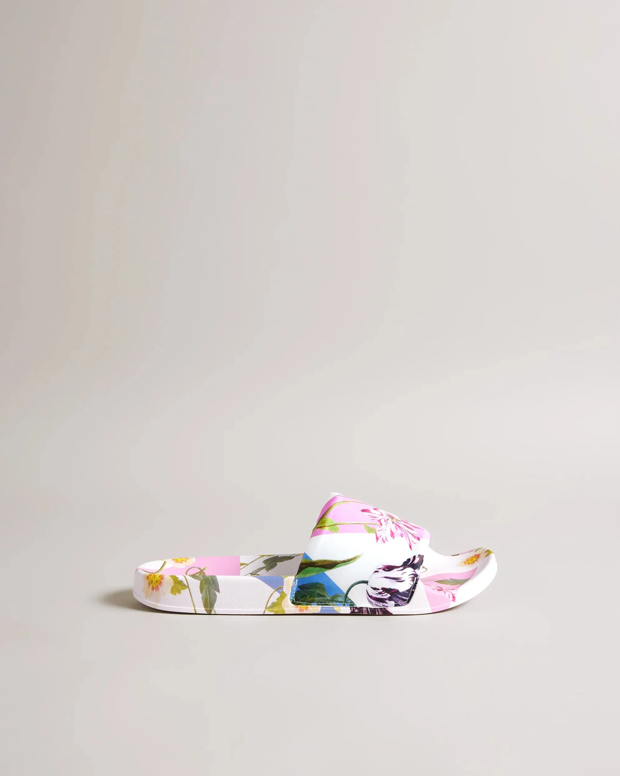 Azzyla Floral Printed Satin Sliders - White