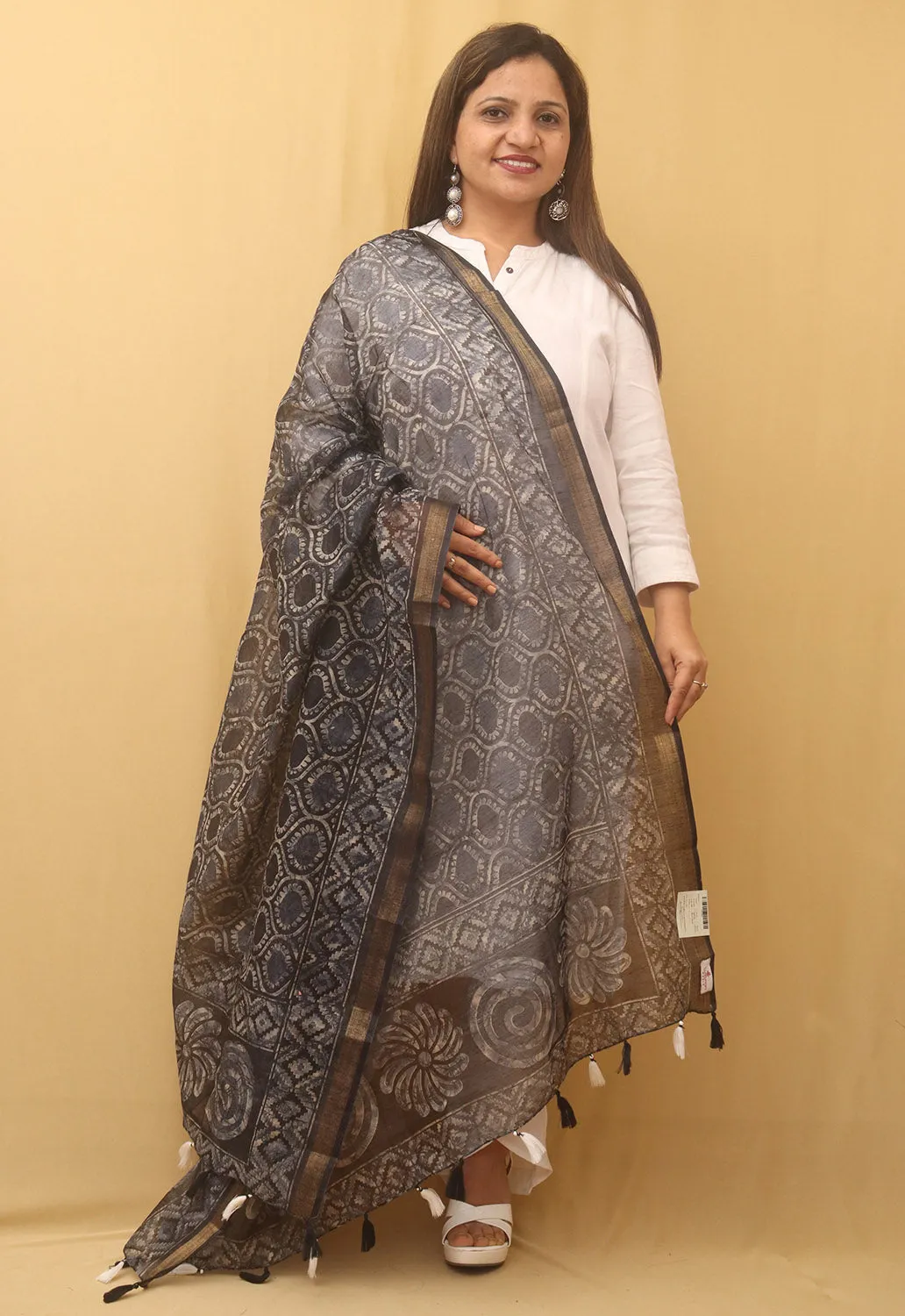 Black Block Printed Chanderi Silk Dupatta