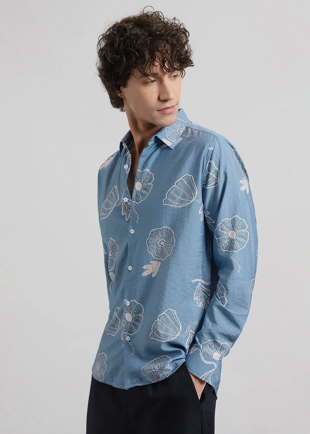 Blue Floral Print Shirt