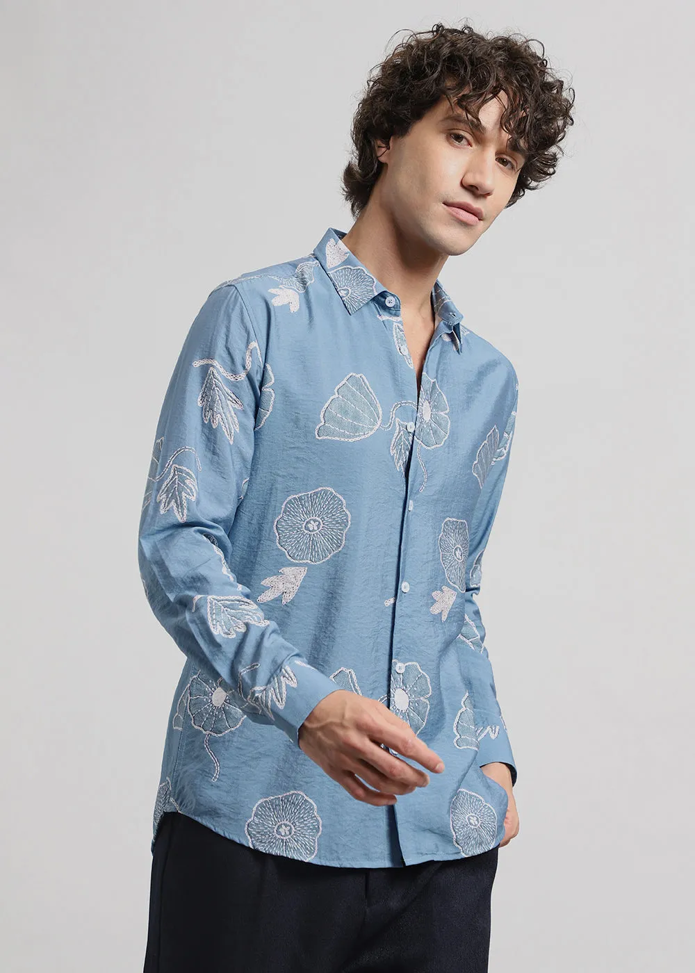 Blue Floral Print Shirt