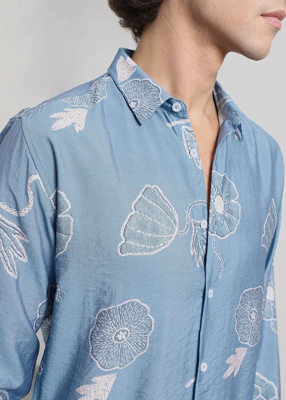 Blue Floral Print Shirt