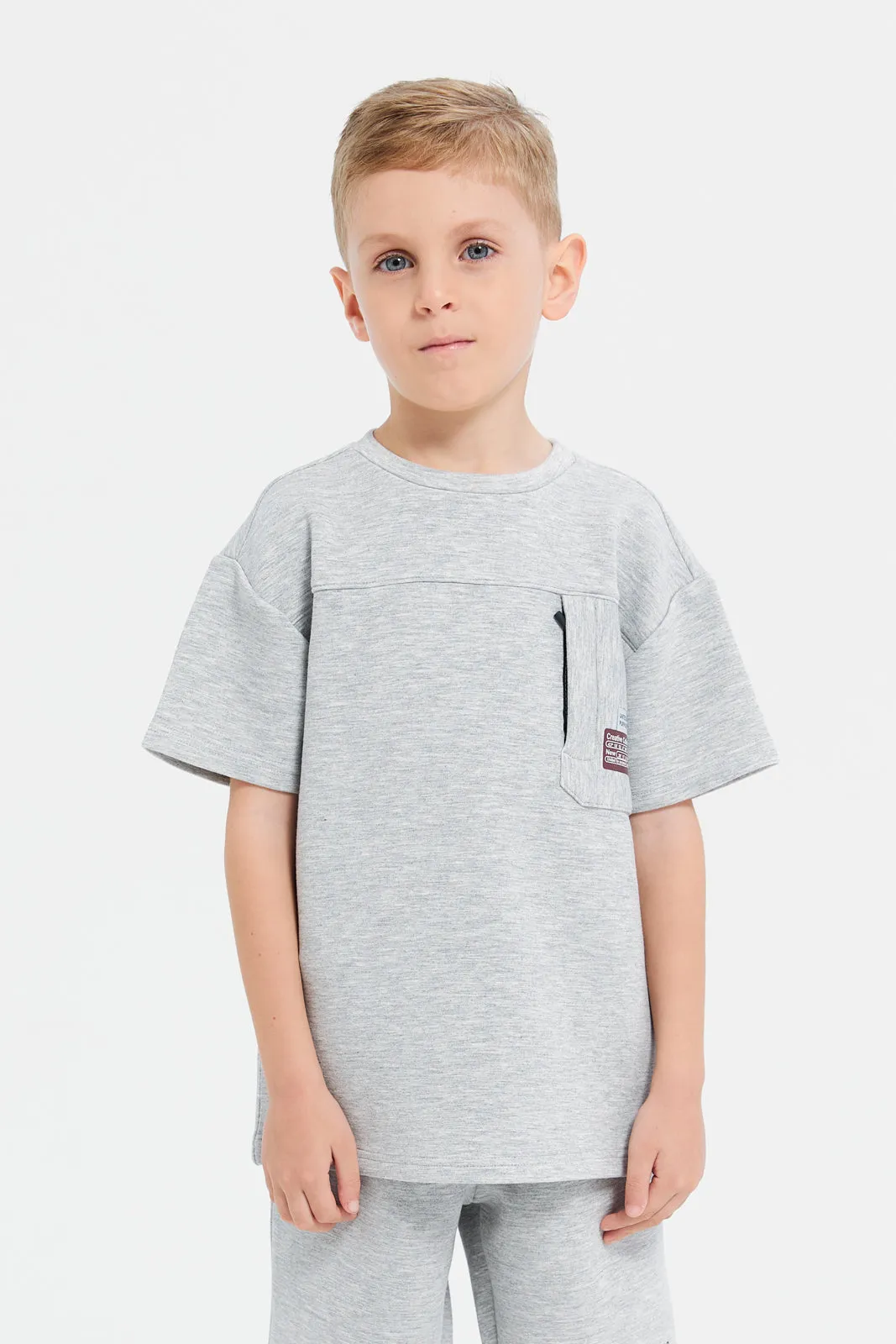 Boys Grey Printed Loose Fit T-Shirt