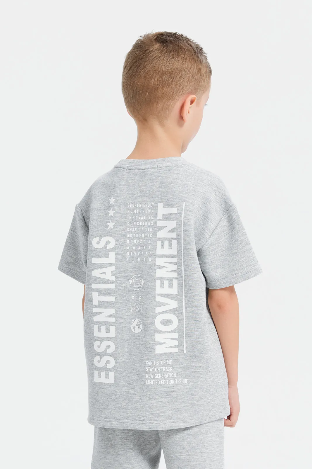 Boys Grey Printed Loose Fit T-Shirt