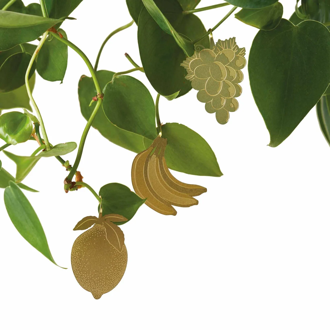 Brass Plant Accessory: Banana, Grapes & Lemon Fruit Trio