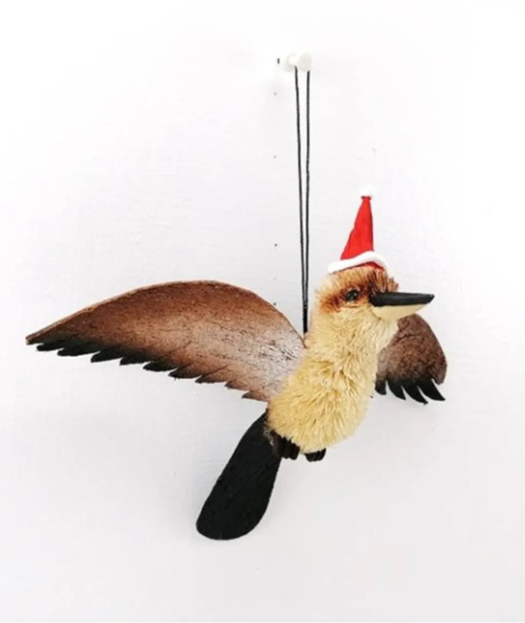 Bristlebrush Designs <br> Hanging Ornament <br> Kookaburra With Wings and Santa Hat