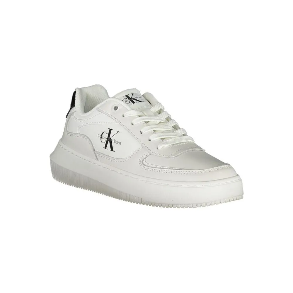 Calvin Klein Sleek White Lace-Up Sneakers with Contrast Details