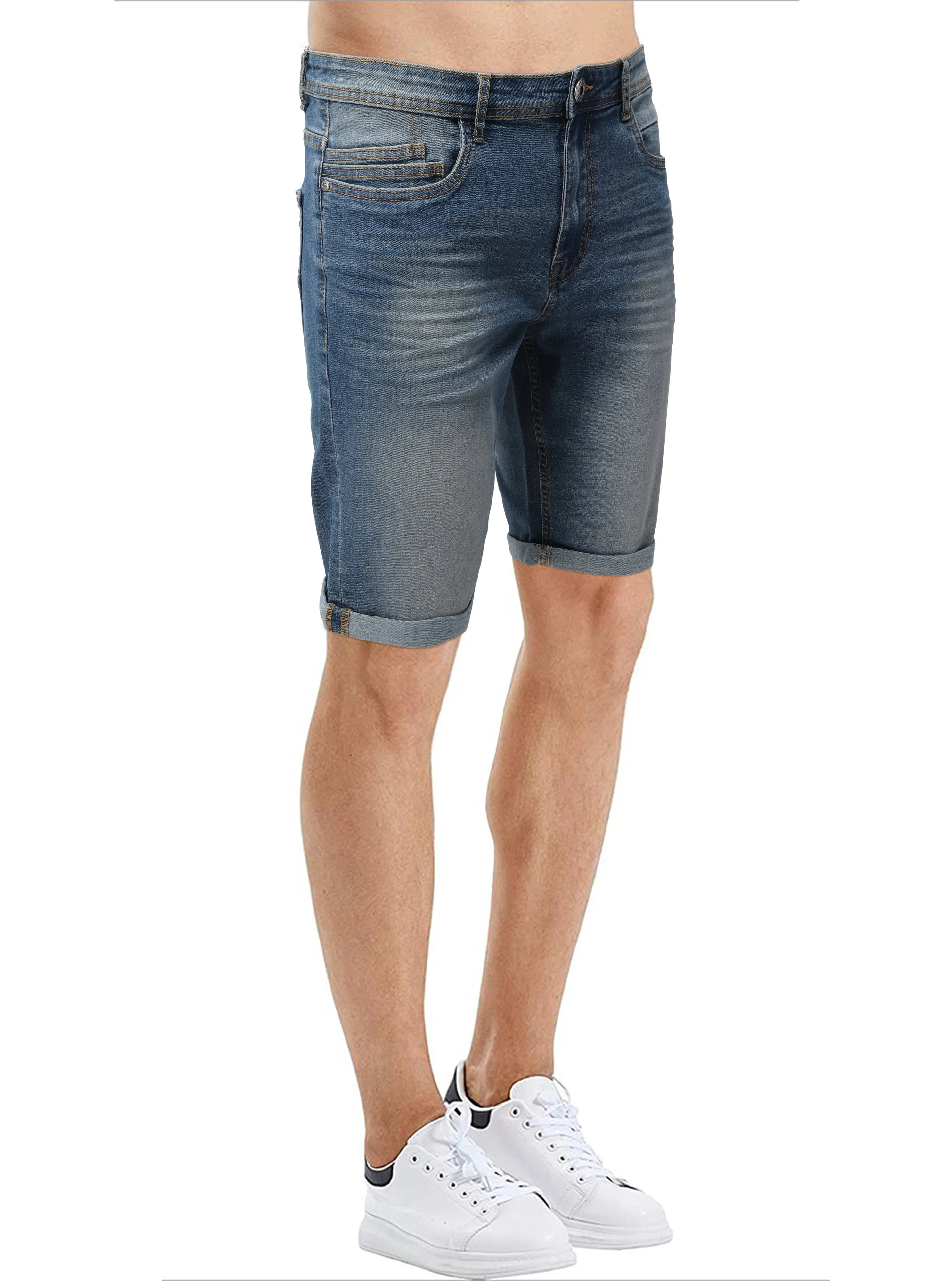 CULTURA Men's Denim Shorts Fashion Roll Up Slim Fit Modern Stretch Jean Shorts for Men