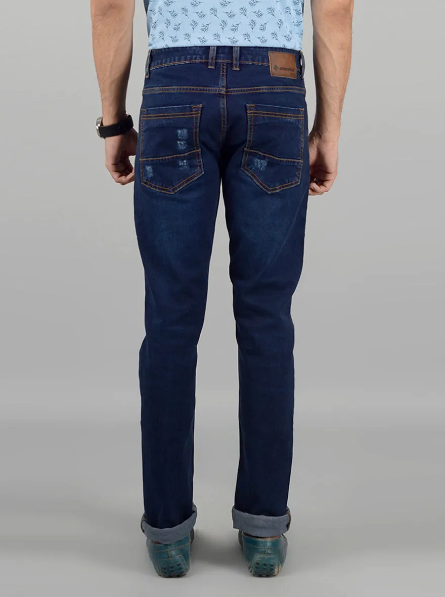 Dark Blue Washed Straight Fit Jeans | Greenfibre