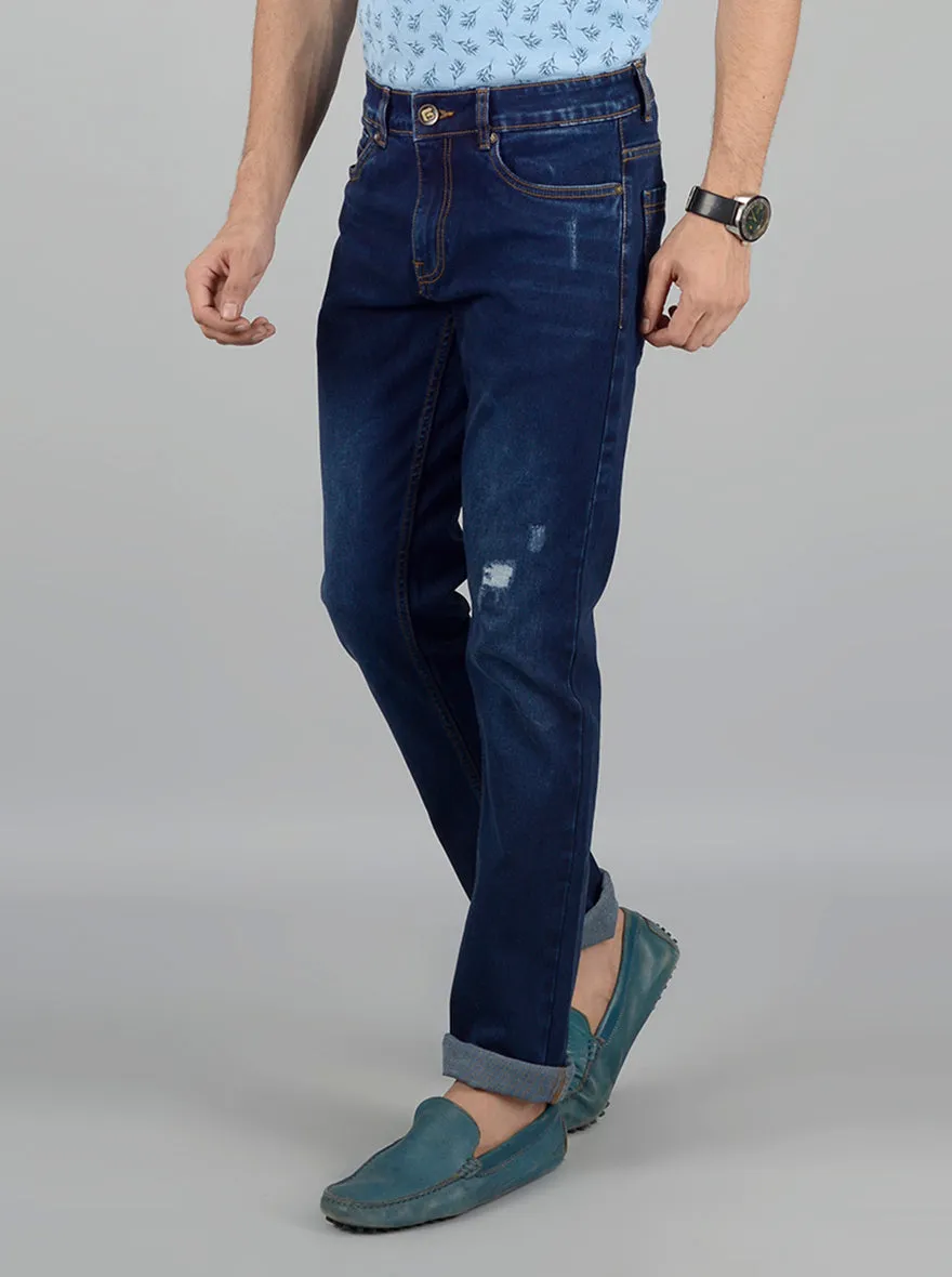 Dark Blue Washed Straight Fit Jeans | Greenfibre