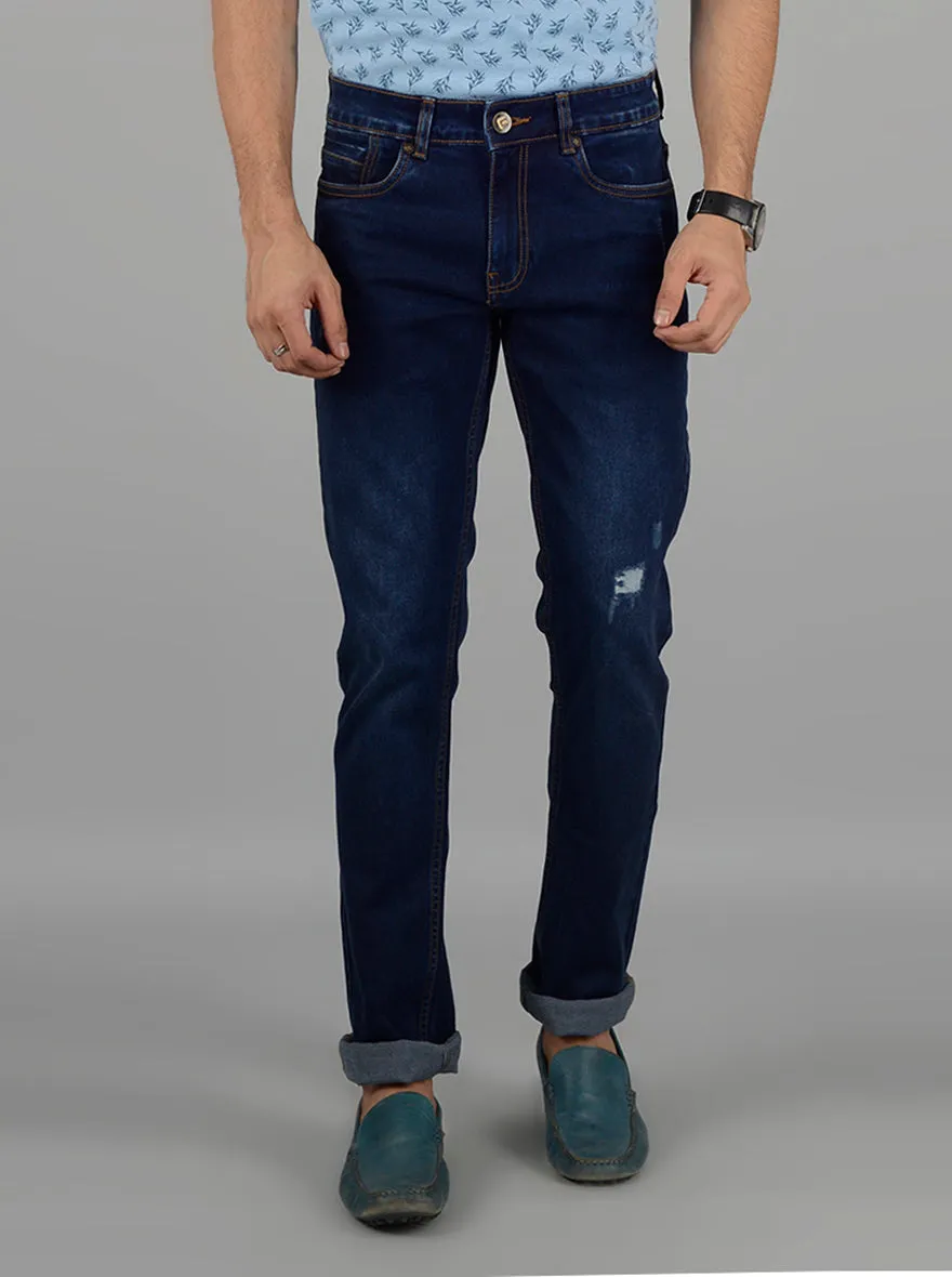 Dark Blue Washed Straight Fit Jeans | Greenfibre