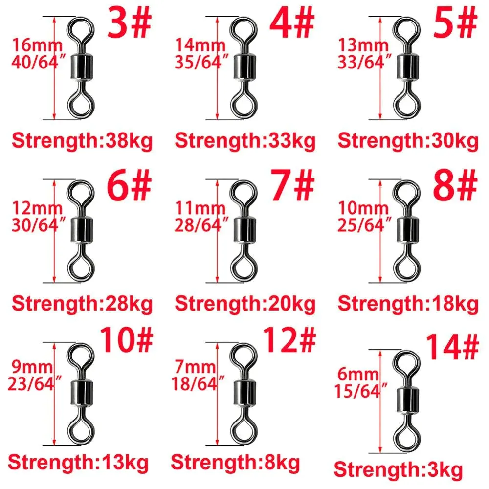 Fishhook Fishing Barrel Bearing Rolling Swivel Solid Ring LB Lures Connector 14 Size Fishing Tackle Accessories Fish Tool 50-100pcs/box