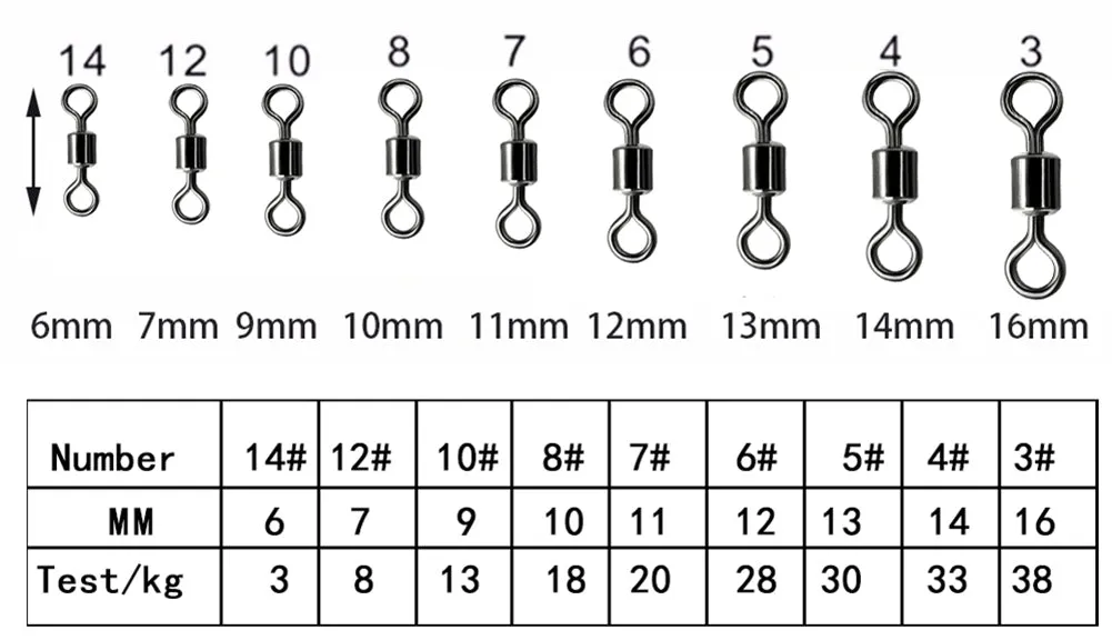 Fishhook Fishing Barrel Bearing Rolling Swivel Solid Ring LB Lures Connector 14 Size Fishing Tackle Accessories Fish Tool 50-100pcs/box