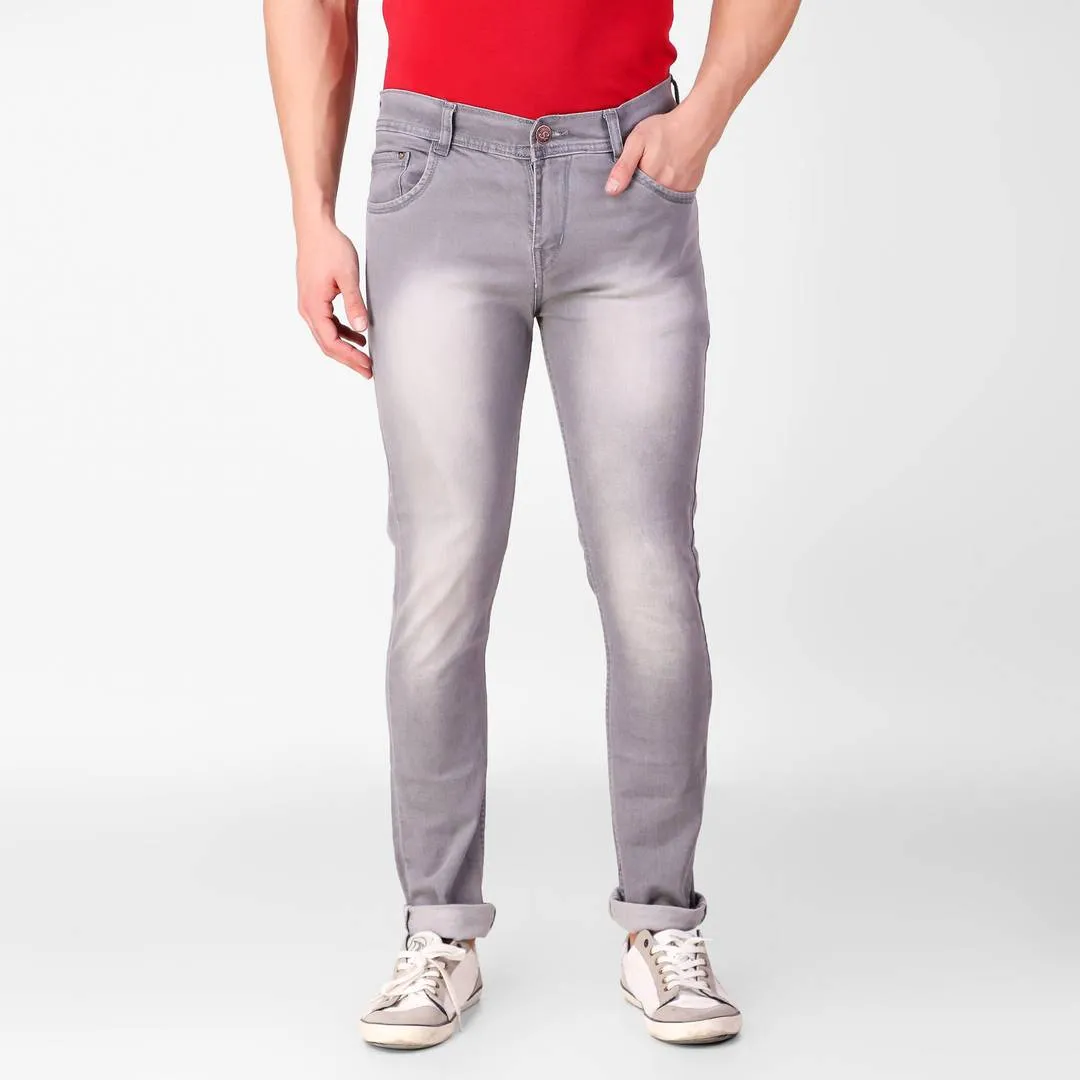 Grey Faded Denim Regular Fit Mid-Rise Jeans