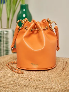 Hera Vegan Leather Bucket Bag | Tangerine