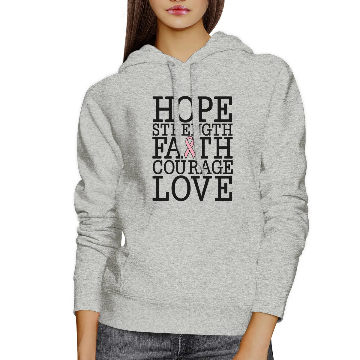 Hope Strength Faith Courage Love Breast Cancer Grey Hoodie