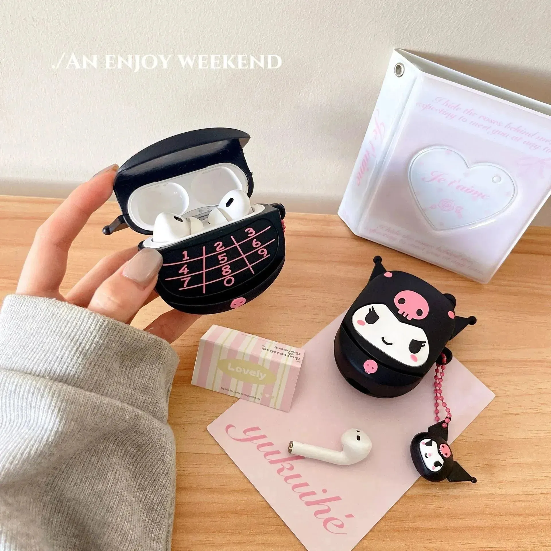 Kuromi Flip Phone Shaped Silicon AirPods Case