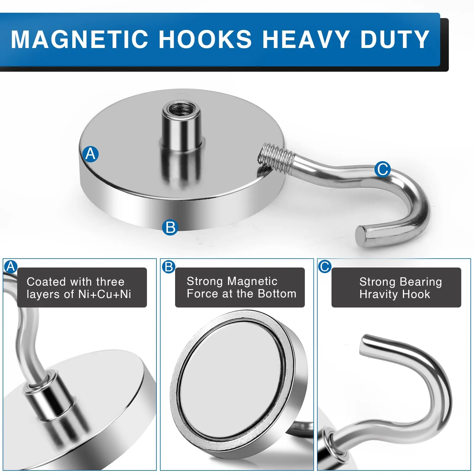 LOVIMAG Magnetic Hooks Heavy Duty, 100 lb Strong Magnetic Hooks for Hanging, Toolbox, Cruise, Office and Kitchen etc- 1 Pack