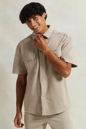 Men Beige Boxy Fit Shirt