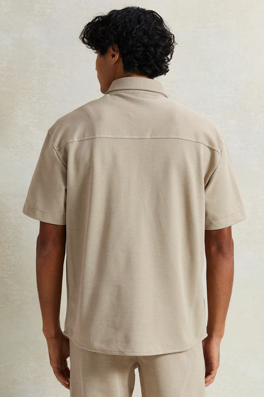 Men Beige Boxy Fit Shirt