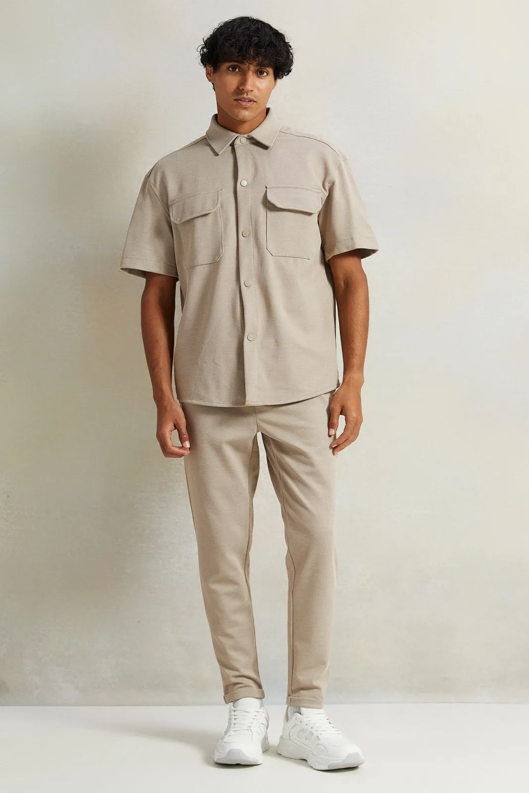 Men Beige Boxy Fit Shirt