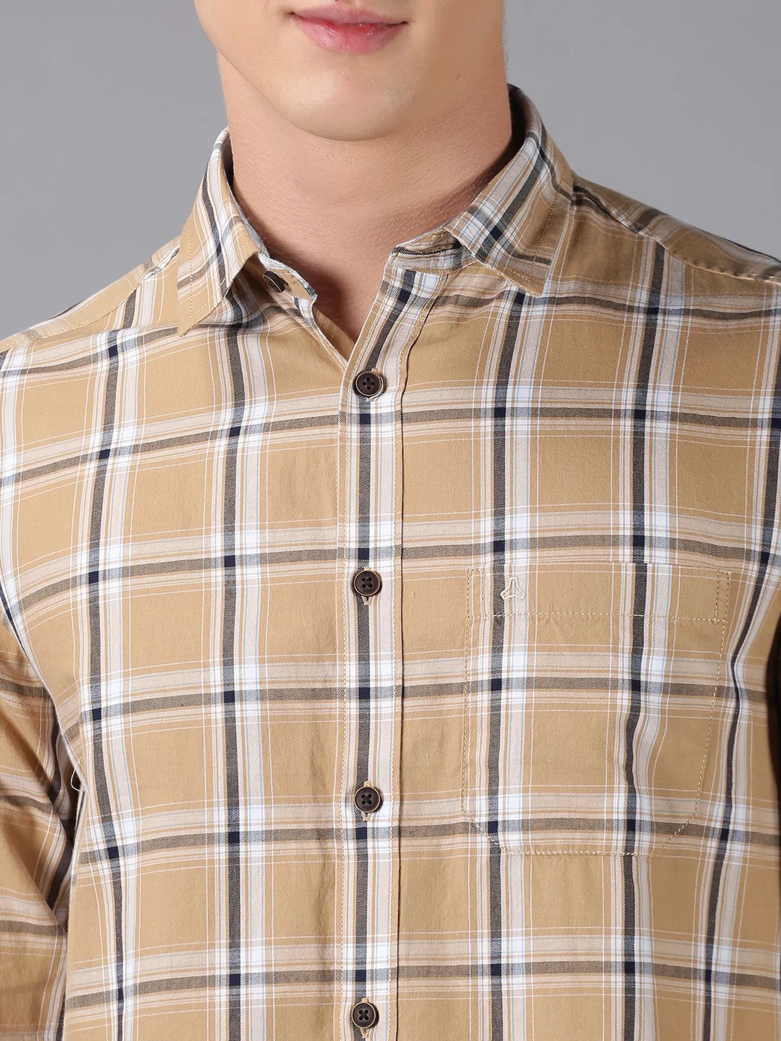 MEN'S KHAKI CHECK SLIM FIT SHIRT