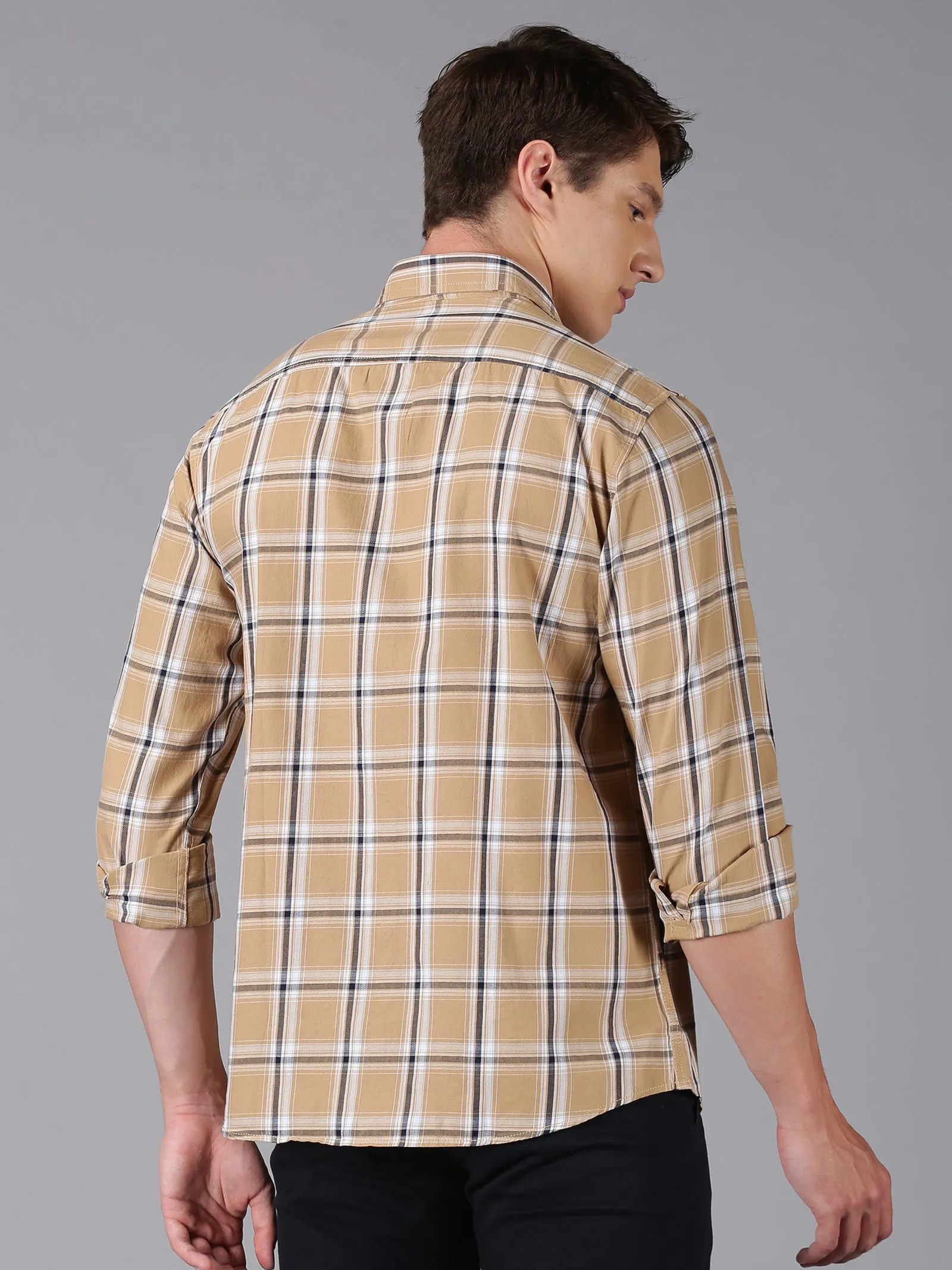 MEN'S KHAKI CHECK SLIM FIT SHIRT