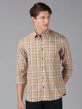 MEN'S KHAKI CHECK SLIM FIT SHIRT