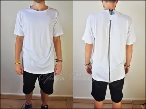 Mens Lengthen Extended Back Full Zipper Design Short Sleeve Tops Tshirt