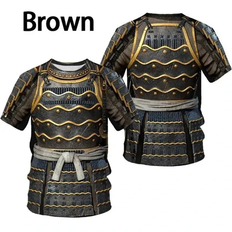 Men's Retro Samurai Armor 3D Printed Warrior Viking T-Shirt