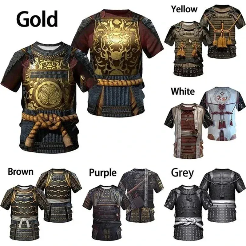 Men's Retro Samurai Armor 3D Printed Warrior Viking T-Shirt