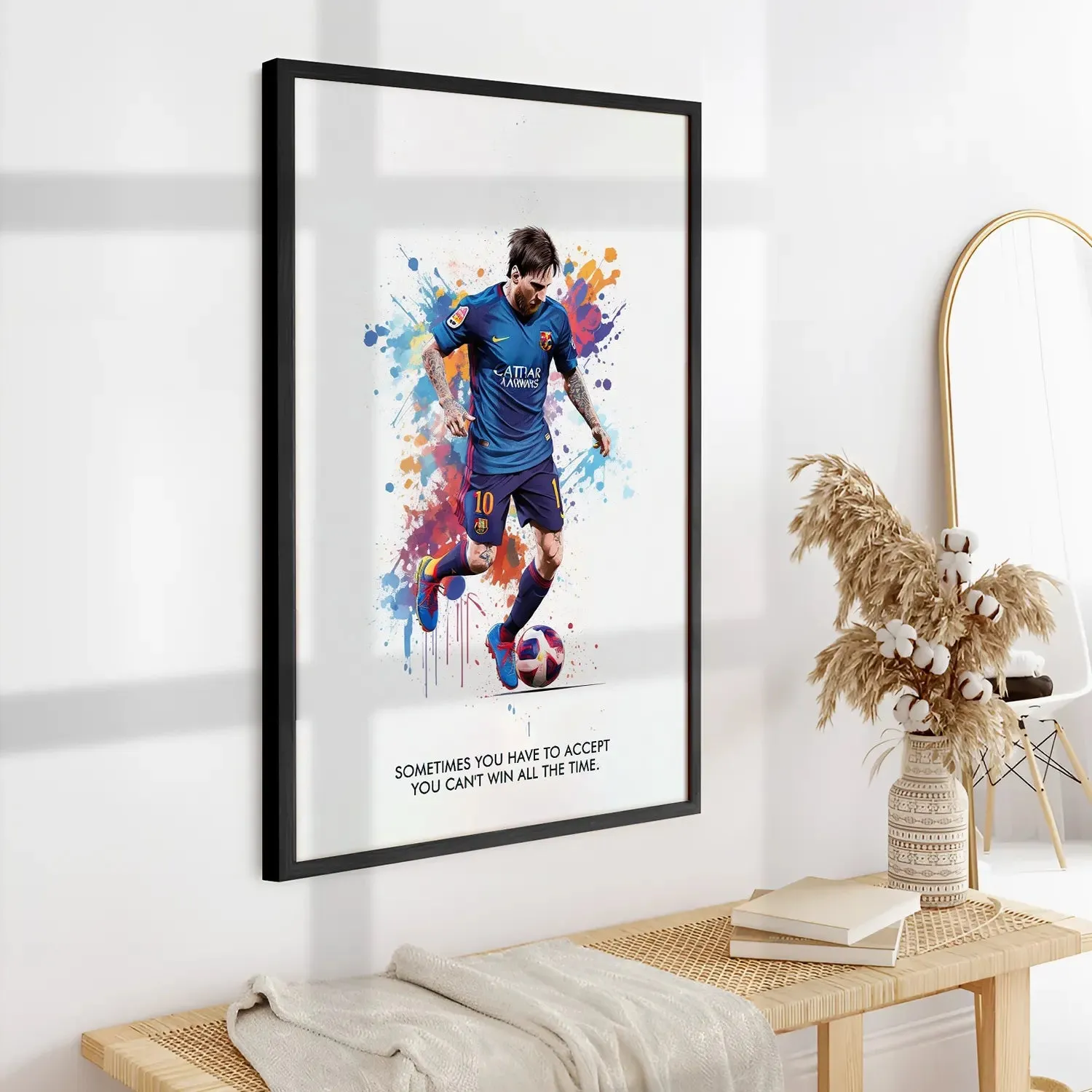 Playing Messi Colour Artwork With Quote