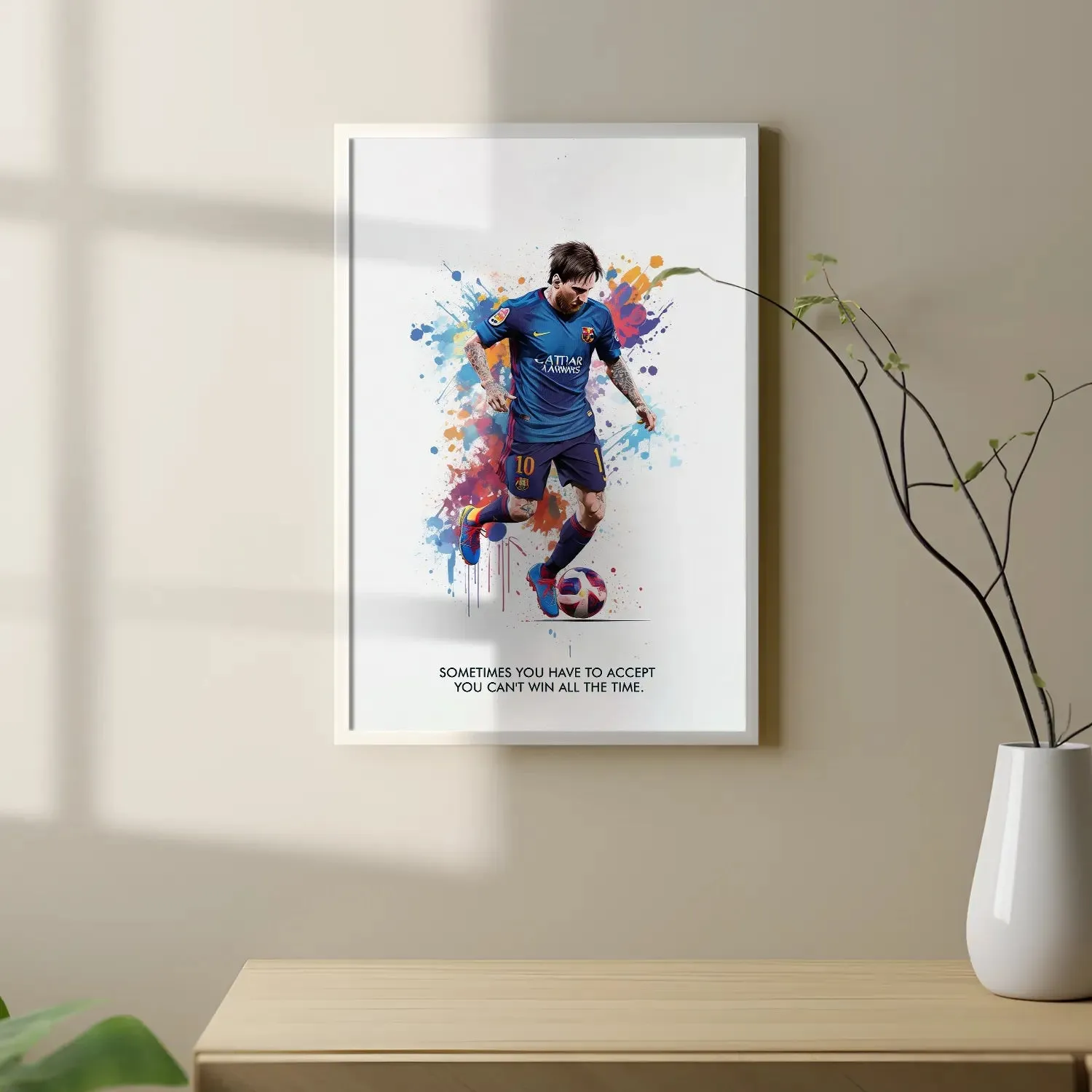 Playing Messi Colour Artwork With Quote