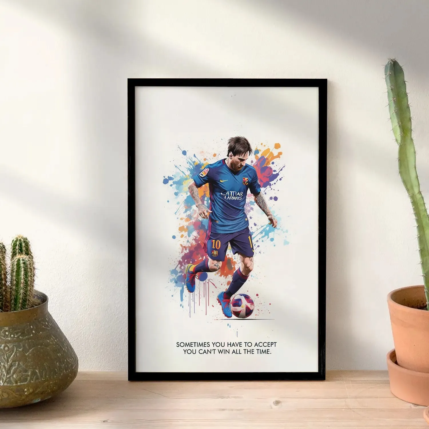 Playing Messi Colour Artwork With Quote