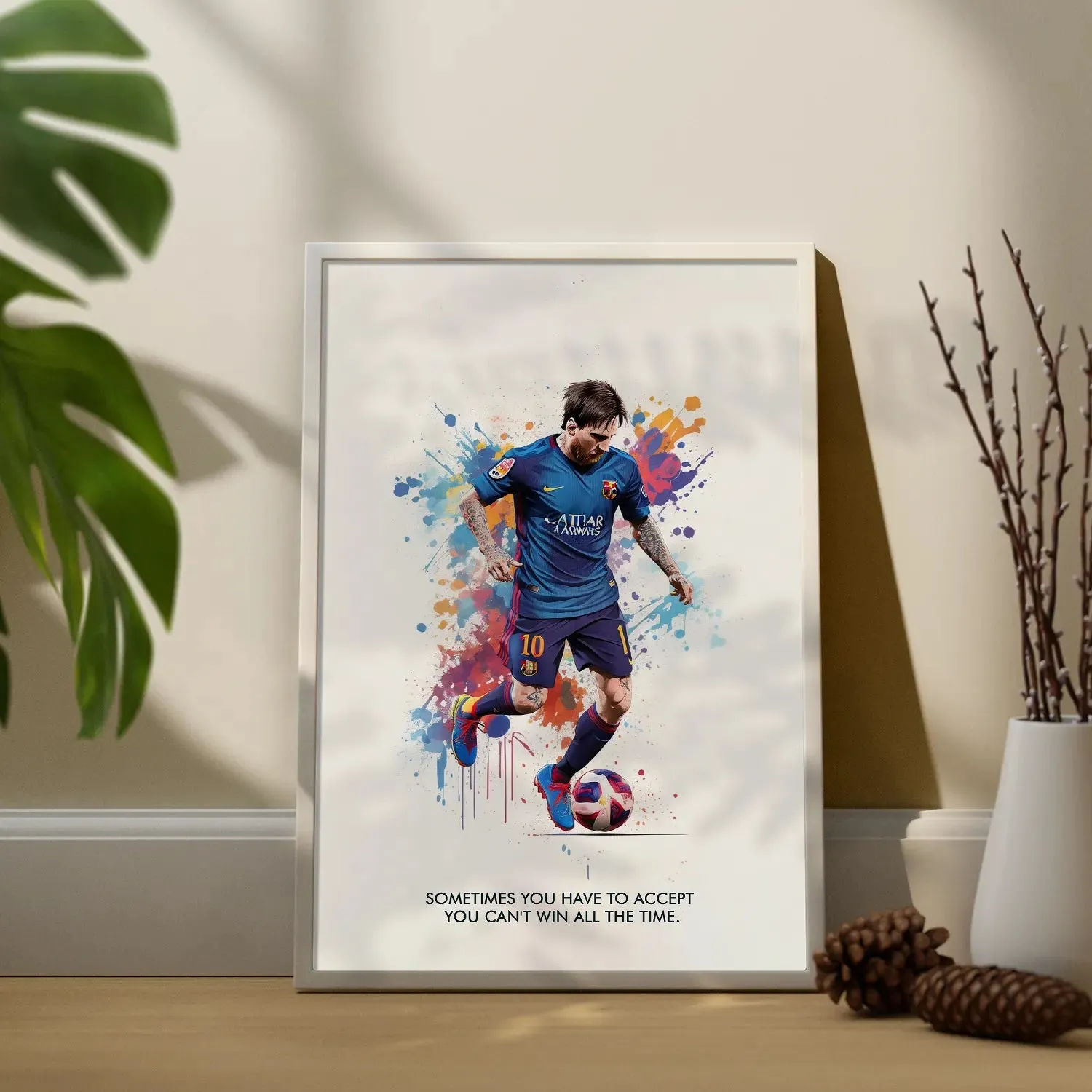 Playing Messi Colour Artwork With Quote