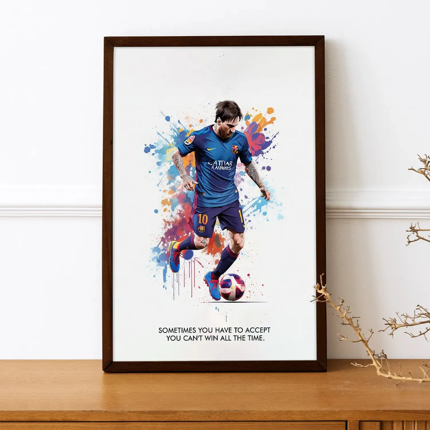 Playing Messi Colour Artwork With Quote