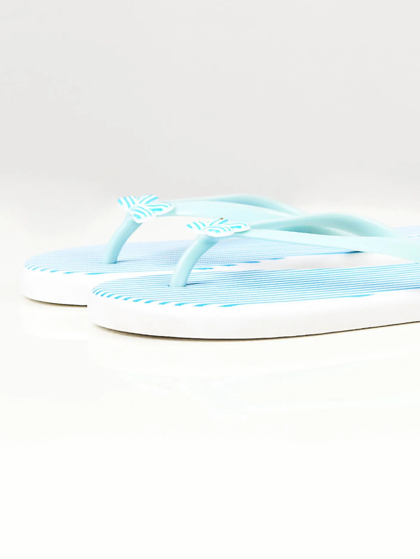 Printed Bow Flip Flops - Blue