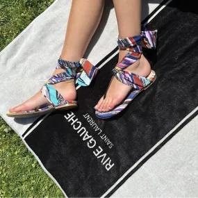 Printed Satin & Leather Sandals - 7.5