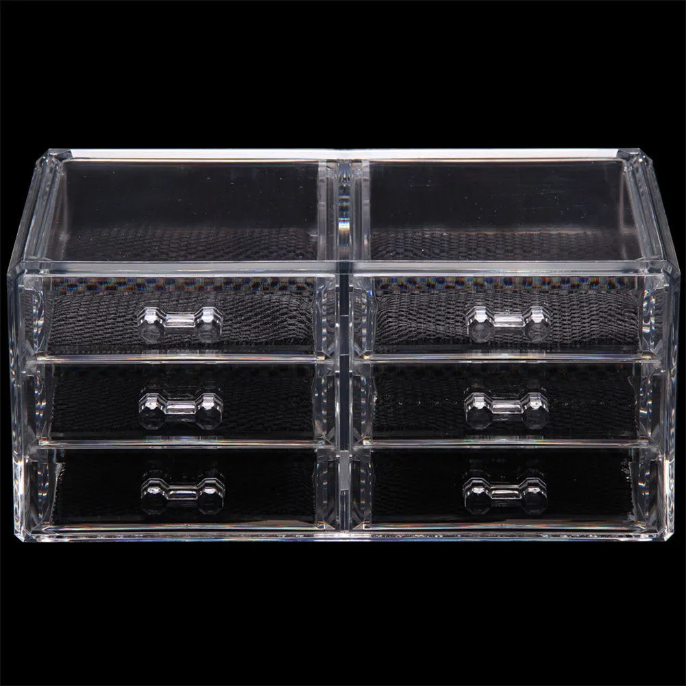 RONSHIN 2pcs/set Plastic Cosmetic Box Makeup Case 6-drawer Transparent