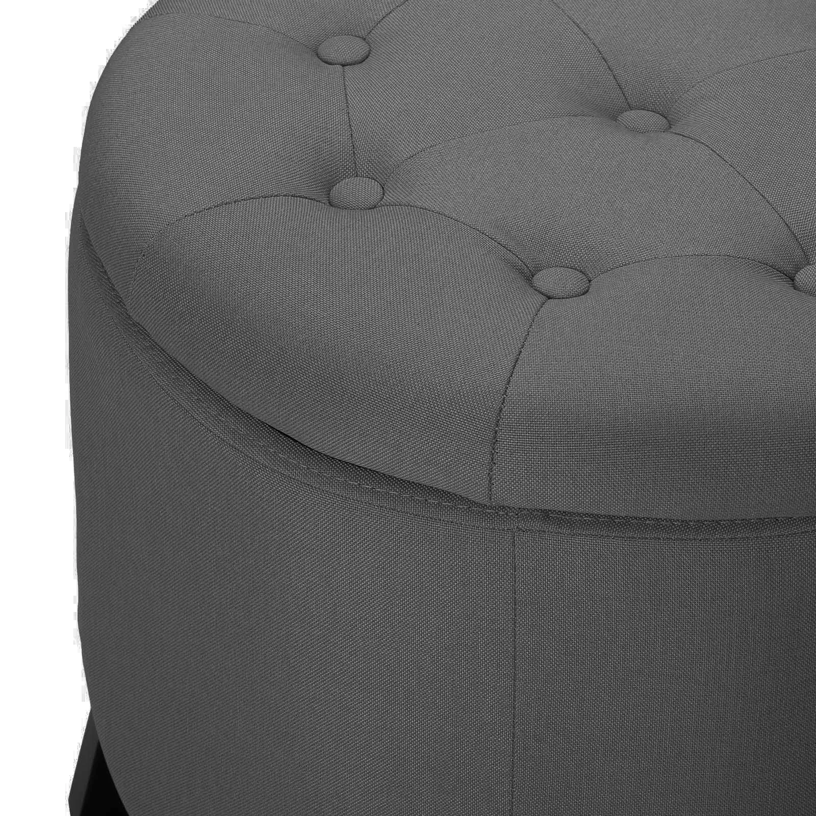 Round Grey Ottoman Storage Box Living Room Button-Tufted Footstool