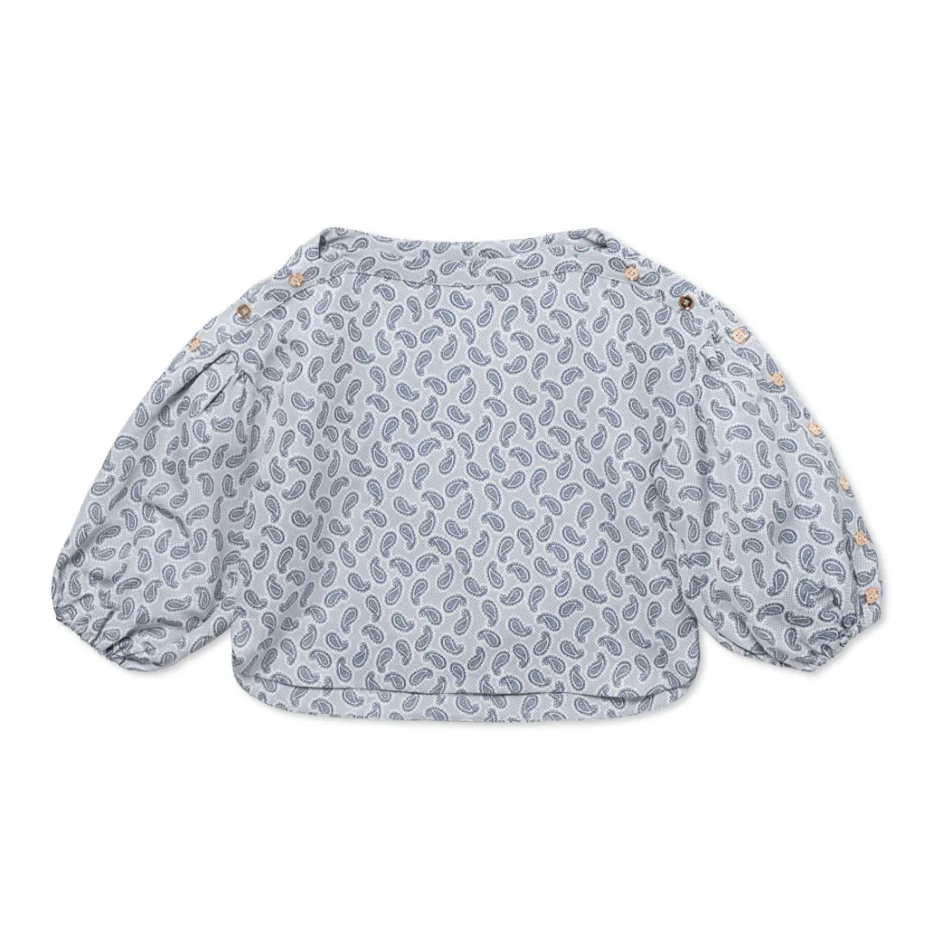 SAMPLE - Cropped Button Sleeve Blouse - Navy Paisley