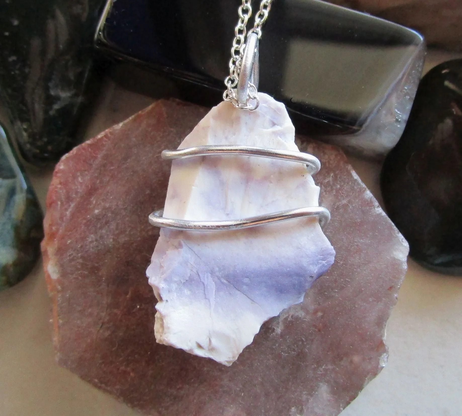 Tiffany Stone Natural Violet Opal Fluorite Pendant Necklace