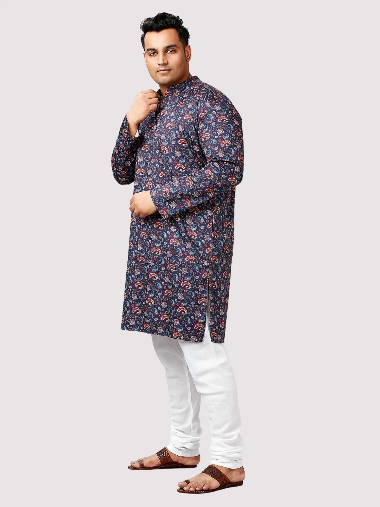 Utsav Printed Blue Kurta Men's Plus Size