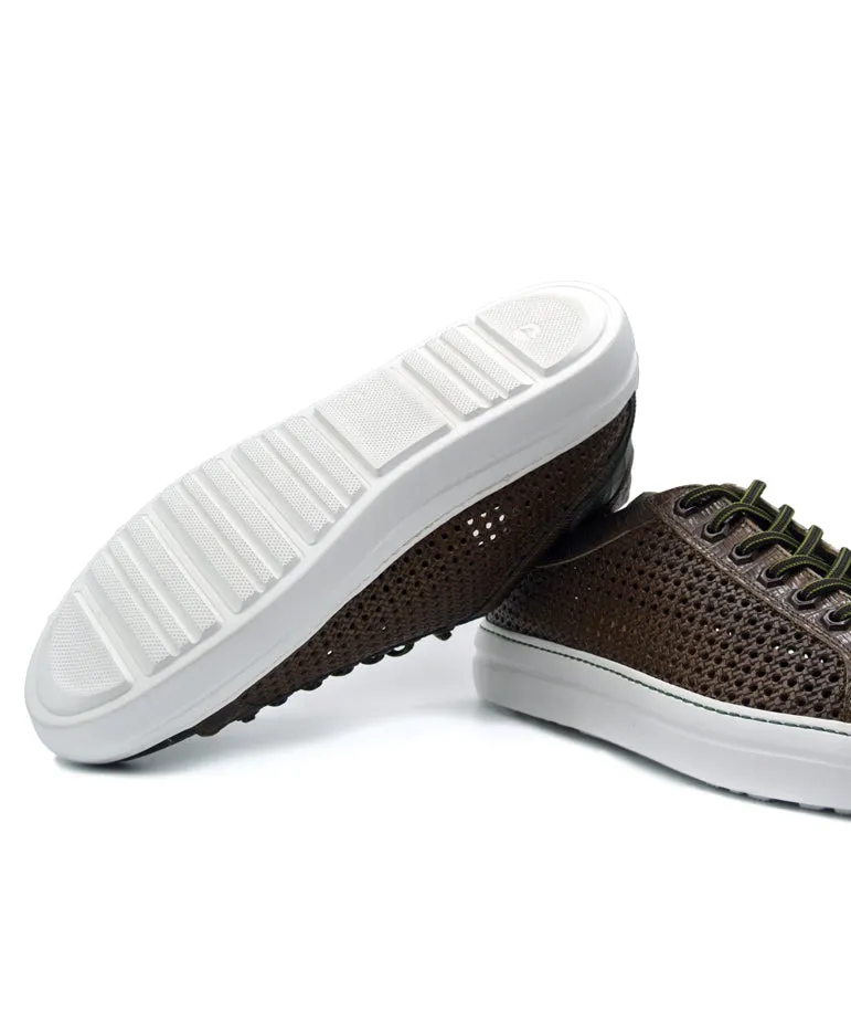 VENTO Calfskin Side Weave & Embossed Crocodile Sneaker